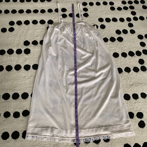 Vintage 90s Satin Lace Trim Hem Square Neck Midi Slip Lingerie Dress Nightgown - Picture 13 of 14